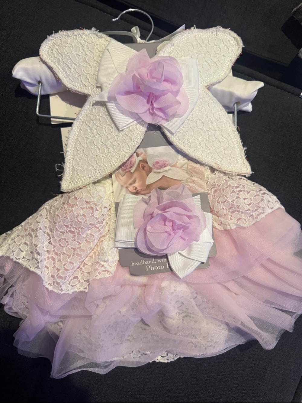 Wendy Bellissimo Pink and White Lace Fairy Costume with Wings & Headband